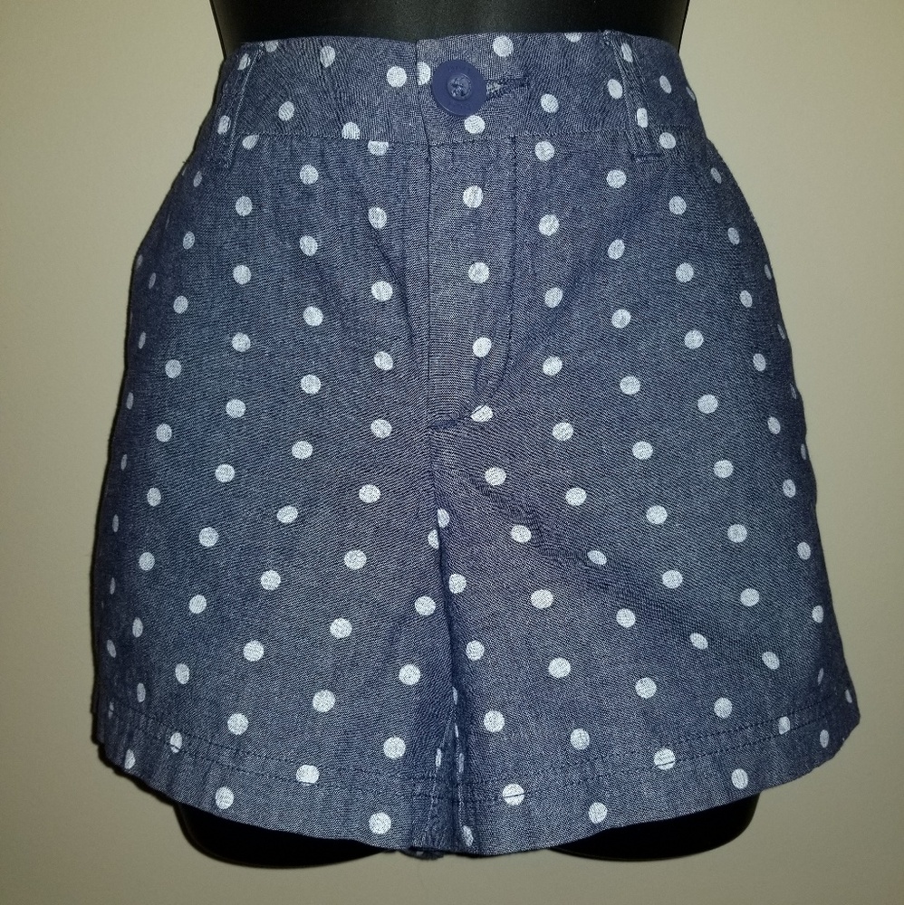 Blue and White Polka-Dot High-Waisted Shorts